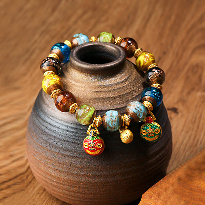 Buddha Stones金呑み獣ファミリーチャーム 琉璃ガラスビーズ幸運繁栄ブレスレット - マルチカラー（ランダムカラー） - 金を呑み込む獣一家 - 12mm - image 20