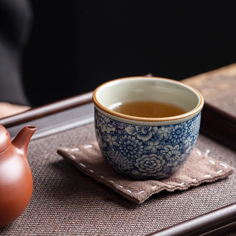 Buddha Stones青蓮 桃の花 菊 デザイン 陶器 ティーカップ カンフー ティーカップ