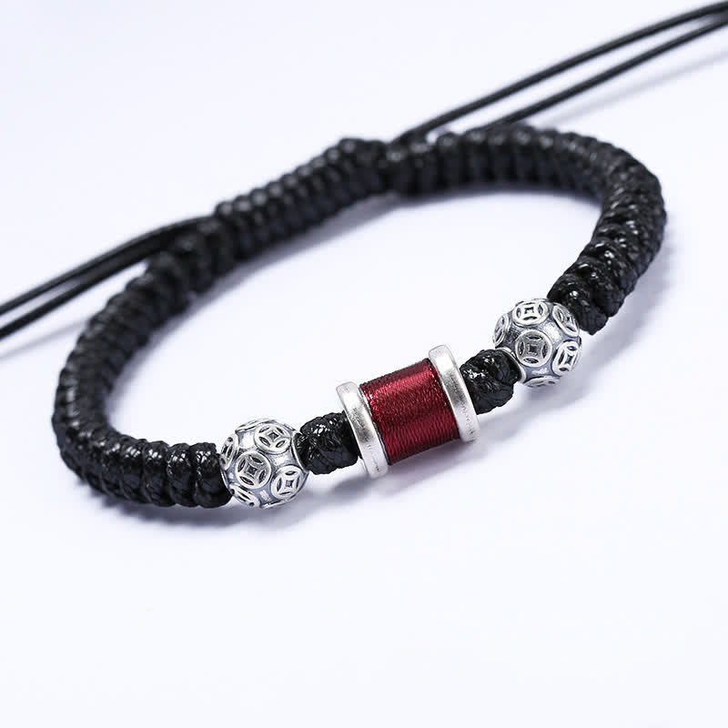 Buddha Stones999 スターリングシルバー 銅コインビーズ 銅バランス編み紐ブレスレット