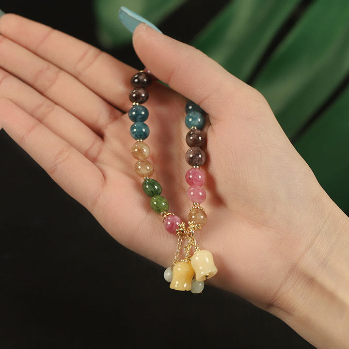 Buddha Stones天然カラフルトルマリンフラワービーズラブブレスレット