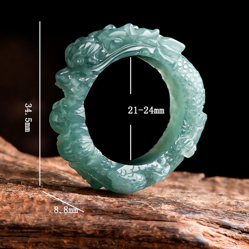 Buddha Stones天然翡翠龍成功リング