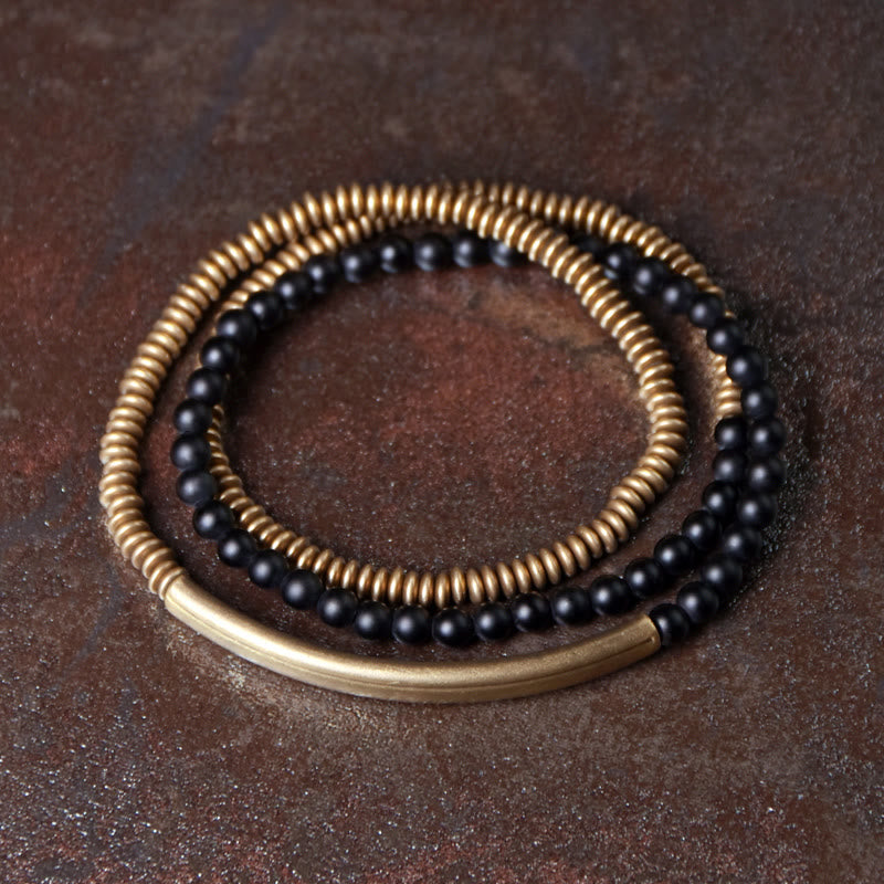 Buddha Stonesチベット瑪瑙石 銅製 守護 トリプルラップブレスレット