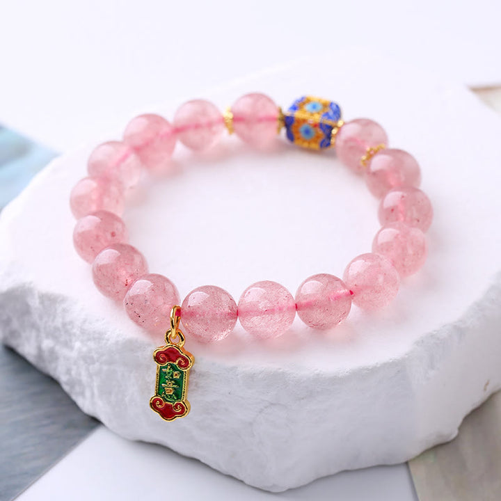 Buddha Stonesストロベリークォーツ ポジティブ如意チャームブレスレット