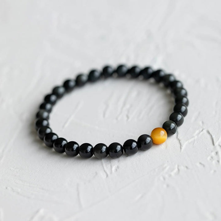 Buddha Stones天然レインボーオブシディアン タイガーアイ ポジティブラブブレスレット