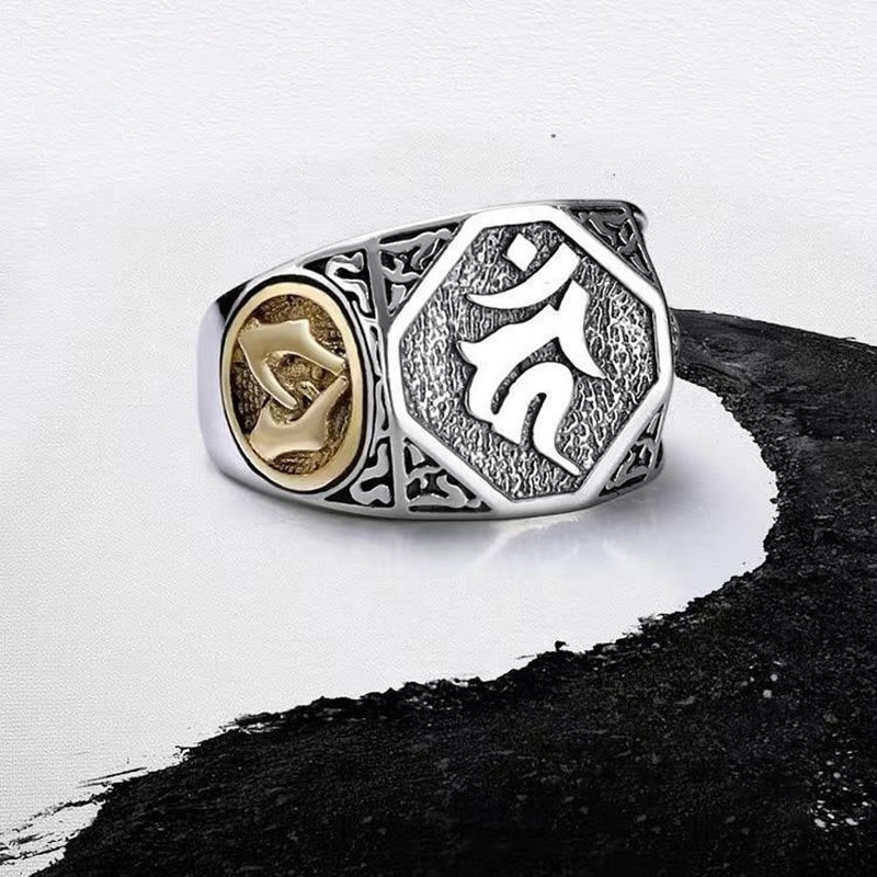 Buddha Stones925 スターリングシルバー サンスクリットデザイン 彫刻入り 保護 調節可能 リング