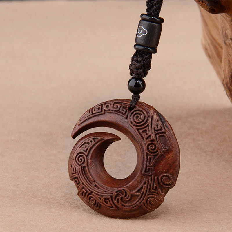 Buddha Stones小葉 紫檀 黒檀 幸運を呼ぶ デザインパターン 守護 ネックレス ペンダント
