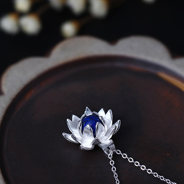 Buddha Stones 925スターリングシルバー ラズライト ラピスラズリ 蓮の花 セルフケアネックレスペンダント - image 7