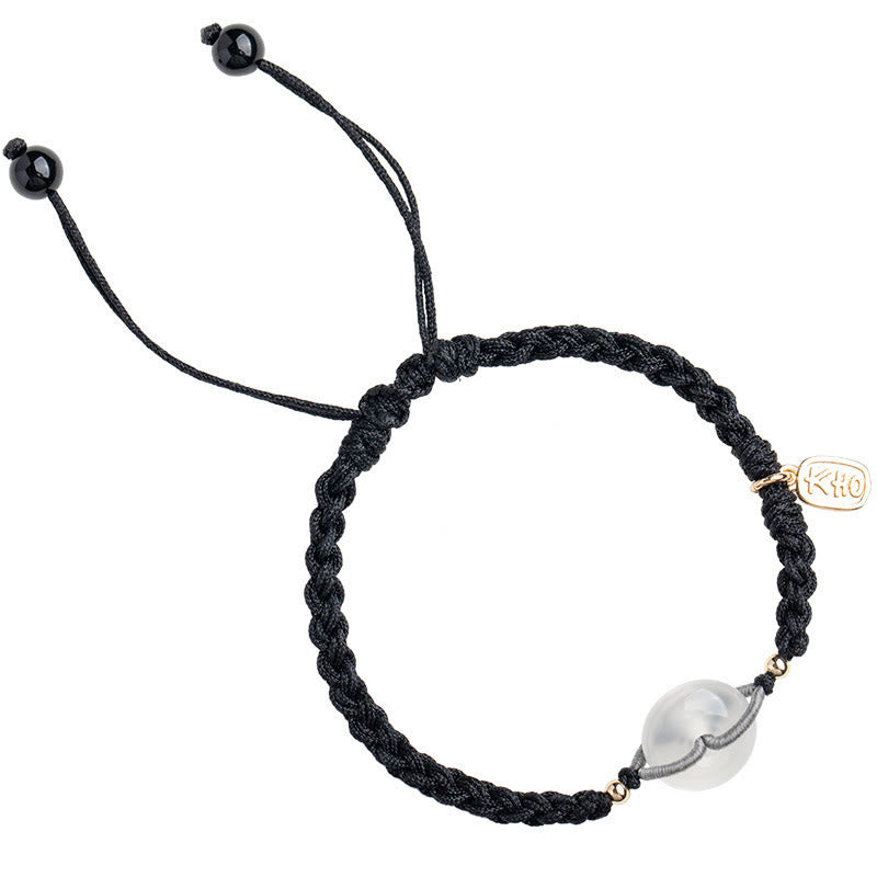 Buddha Stonesカルセドニー ラウンドピースバックル ポジティブストリングブレスレット