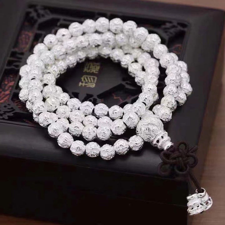 Buddha StonesチベットOm Mani Padme Hum彫刻 合金ビーズ お守り ブレスレット