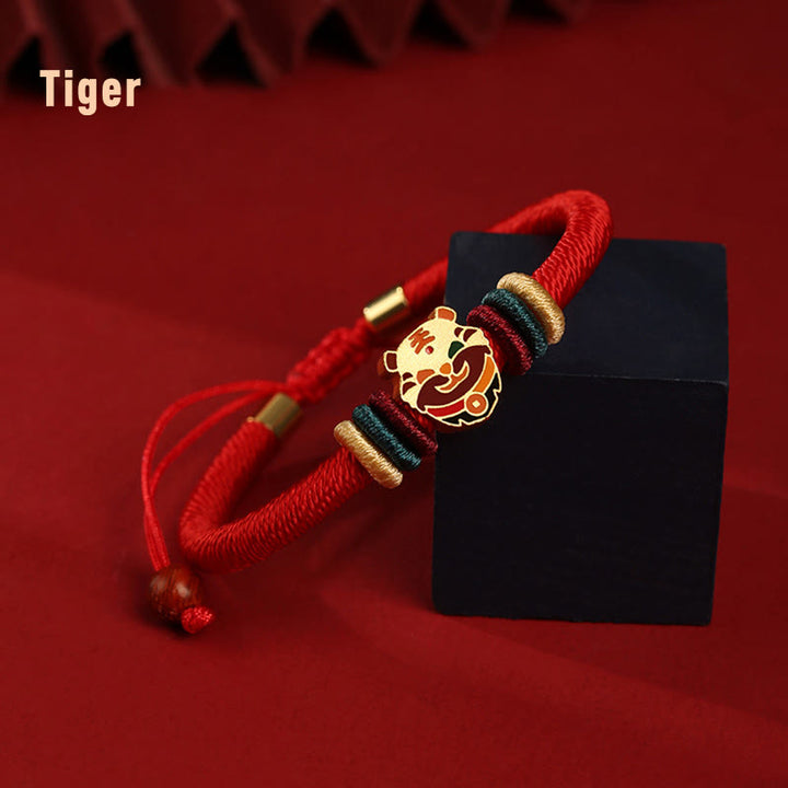 Buddha Stonesハンドメイド925スターリングシルバードラゴン年かわいい中国の十二支幸運編み込みレッドブレスレット