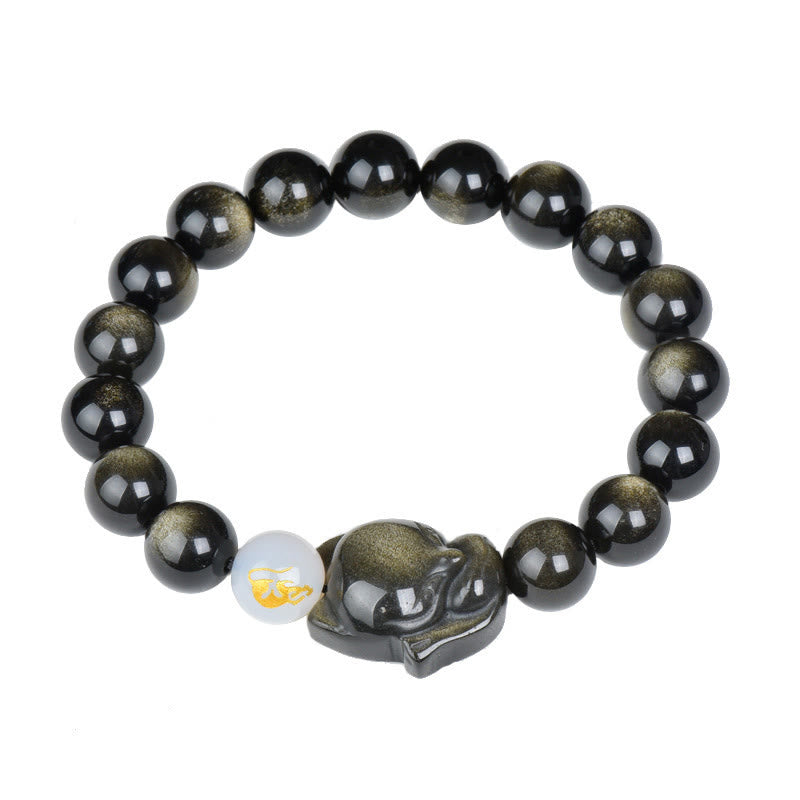 Buddha Stones天然レインボーオブシディアン ゴールドシーンオブシディアン シルバーシーンオブシディアン フォックスヒーリングブレスレット