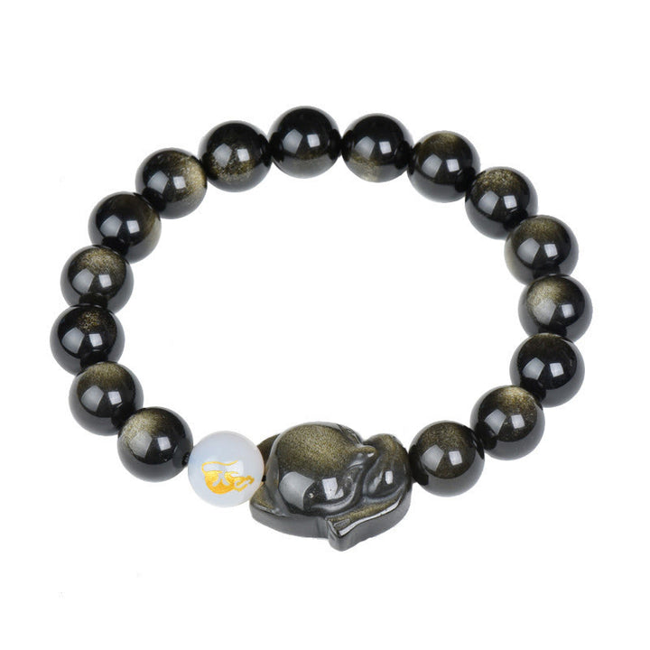 Buddha Stones天然レインボーオブシディアン ゴールドシーンオブシディアン シルバーシーンオブシディアン フォックスヒーリングブレスレット