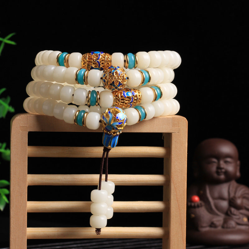 Buddha Stones天然ホワイト菩提樹の種子Mala108ビーズ 富のブレスレット