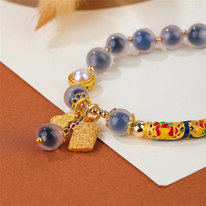 Buddha Stones天然ブルーキャンディアゲートお守りパワーブレスレット
