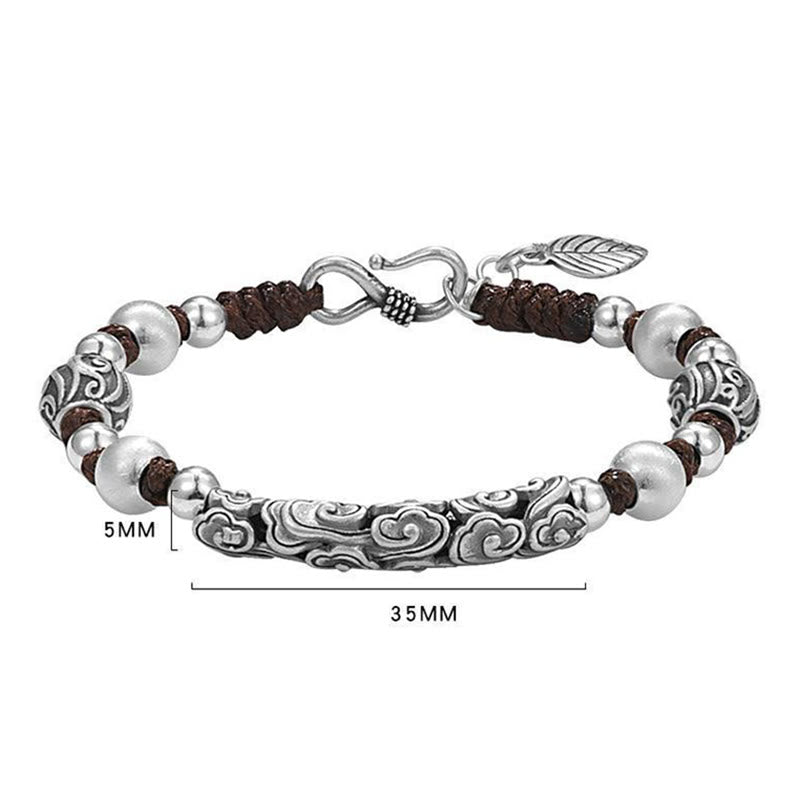 Buddha Stonesチベット ハンドメイド 銅製 999 スターリングシルバー 縁起の良い雲 富の紐ブレスレット