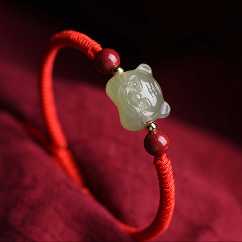 Buddha Stones翡翠辰砂ラッキータイガーストリングブレスレット