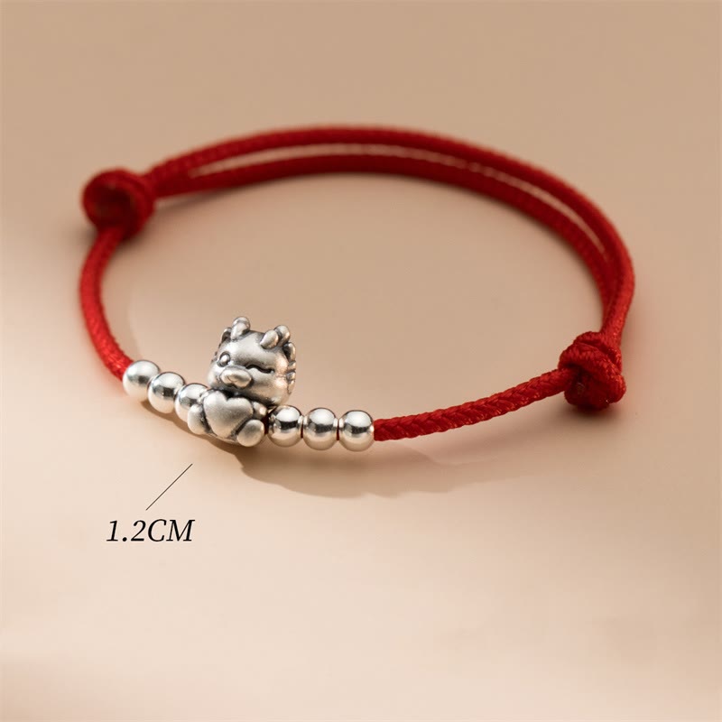 Buddha Stonesハンドメイド999スターリングシルバー龍年幸運レッドブレスレット