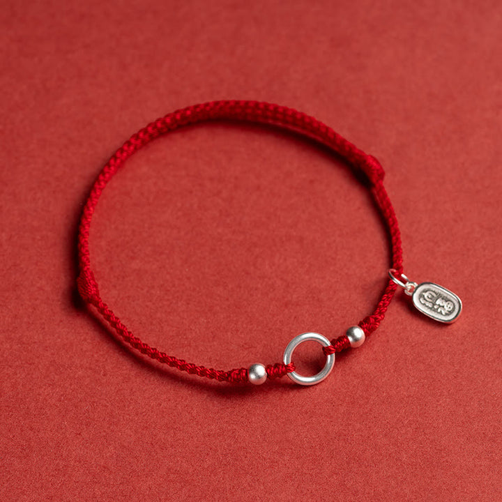 Buddha Stones925 スターリングシルバー 幸運 幸運 平和 喜び 蓮 平和バックル レッドストリングブレスレット
