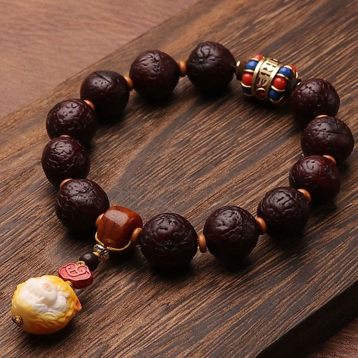 Buddha Stonesチベット菩提樹 シードアゲート ビーズ 幸運 富 タッセルチャーム リストMala