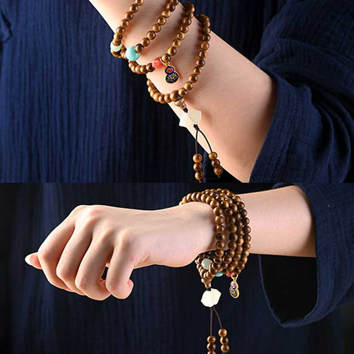 Buddha Stonesチベットローズウッド 保護 静寂 ブレスレットMala