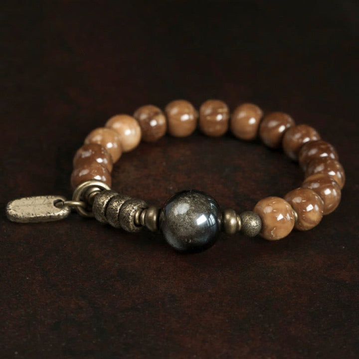 Buddha Stonesクカシード タイガーアイ ゴールドシーン オブシディアン 銅 富と幸運のブレスレット