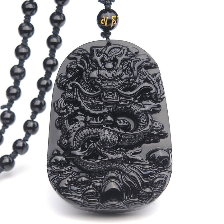 Buddha Stones黒曜石 龍成就ペンダントネックレス - 黒曜石 - image 1