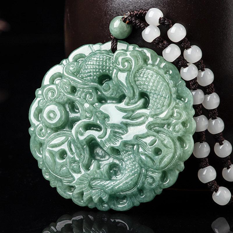 Buddha Stones十二支 龍 翡翠幸運繁栄ネックレス ストリング ペンダント - ジェイド - image 1