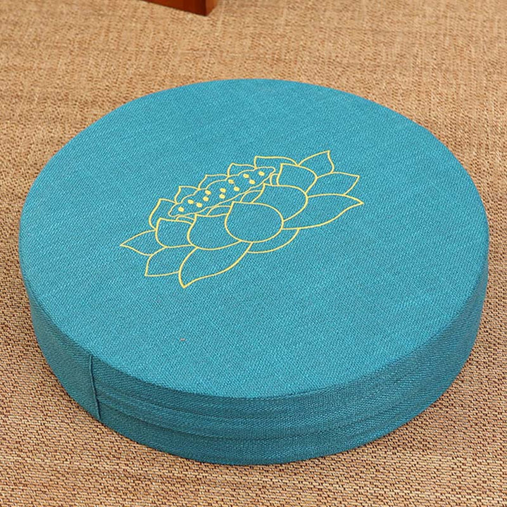 Buddha Stonesと蓮の刺繍入りコットンリネン瞑想用シートクッション - 柔らかい - 40cm×10cm - ディープスカイブルー - image 12