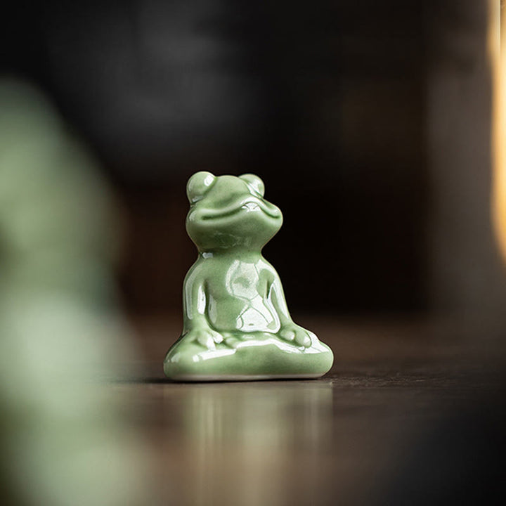 Buddha Stonesミニ 小型 瞑想 蓮 休憩 カエル 陶器 富 幸運 家庭用 ティーペット 置物 装飾