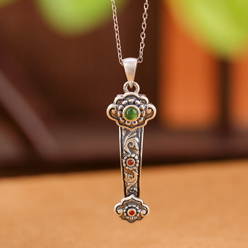 Buddha Stones925 スターリングシルバー 赤瑪瑙 青翡翠 吉兆雲如意柄 祝福ネックレスペンダント