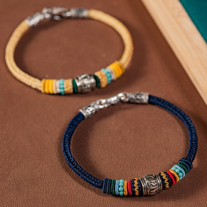 Buddha Stonesハンドメイド925スターリングシルバーチベットオーム・マニ・パドメ・フムピュリティ編みブレスレット - image 1