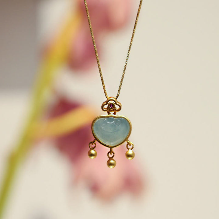 Buddha Stones 925スターリングシルバー 天然翡翠カルセドニー 幸運の鍵 ネックレス ペンダント バングル ブレスレット