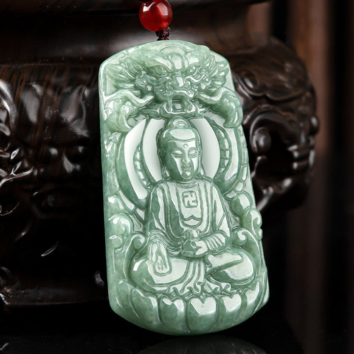Buddha Stones如来仏 龍 翡翠 お守り 静寂の紐ネックレス