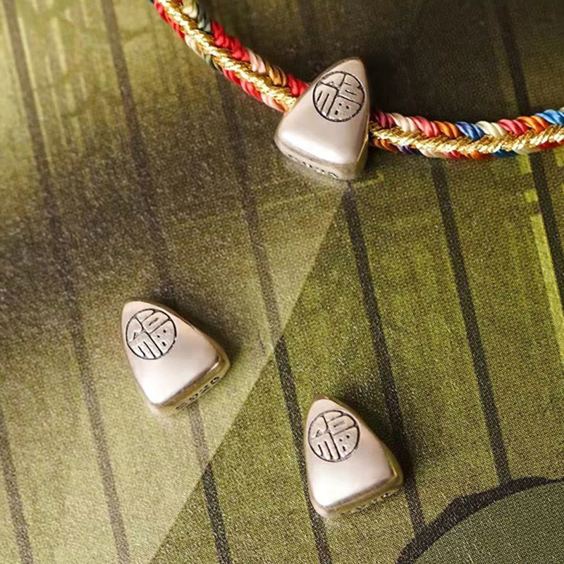 Buddha Stones925 スターリングシルバー 福文字粽柄 マルチカラーストリング 幸運 ハンドメイド 編み込みブレスレット