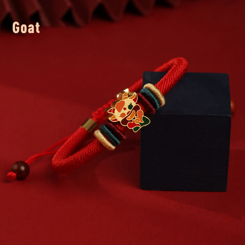 Buddha Stonesハンドメイド925スターリングシルバードラゴン年かわいい中国の十二支幸運編み込みレッドブレスレット