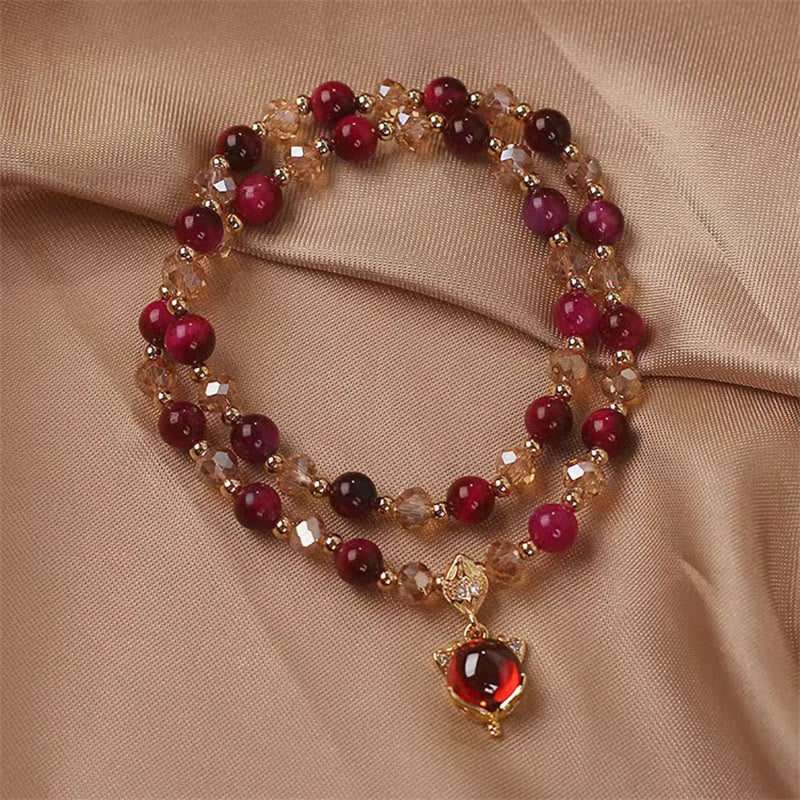 Buddha Stonesレッドタイガーアイ フォックスプロテクション ダブルラップブレスレット