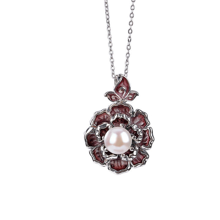 Buddha Stones999スターリングシルバー 牡丹花パール ヒーリングネックレスペンダント