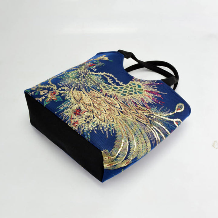 Buddha Stones孔雀両面刺繍トートバッグショルダーバッグクロスボディバッグ