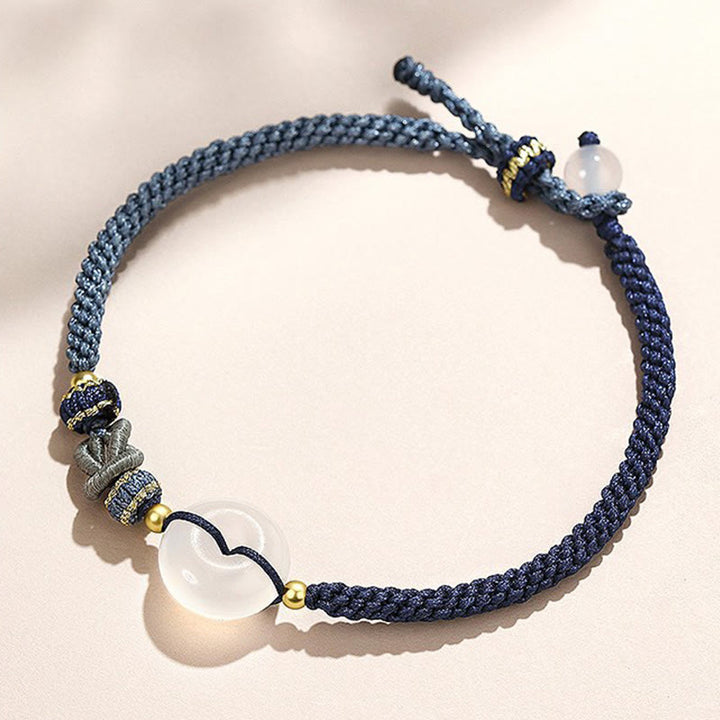 Buddha Stonesハンドメイド ホワイトアゲート 平和バックル 幸運 幸福 保護 織り紐 ブレスレット