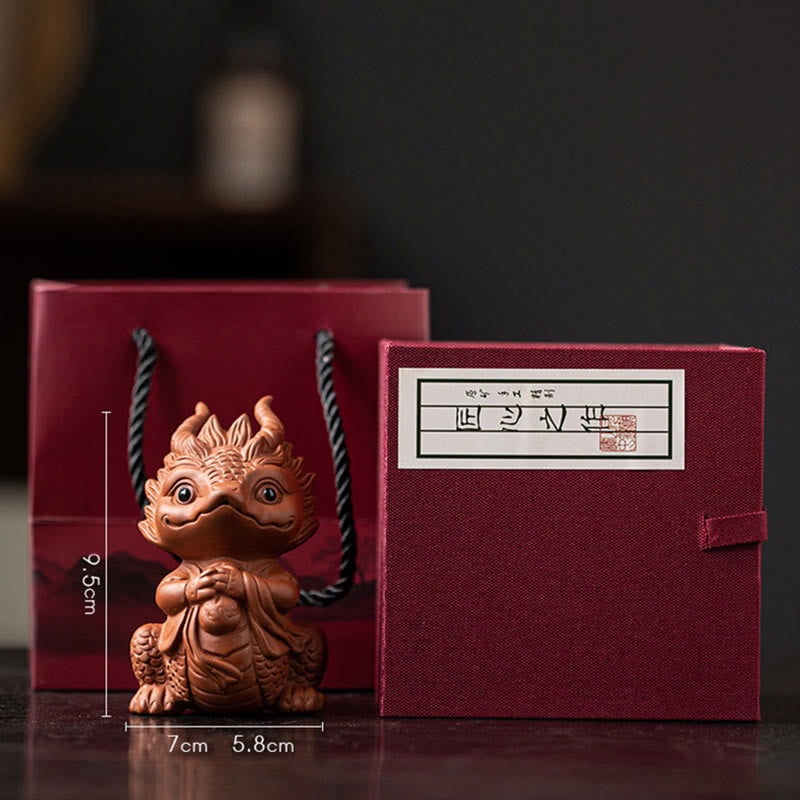 Buddha Stones幸運 龍 富 茶 ペット 紫 粘土 置物 装飾 - リトルドラゴンガール-ブラウン（ギフトボックス） - image 23