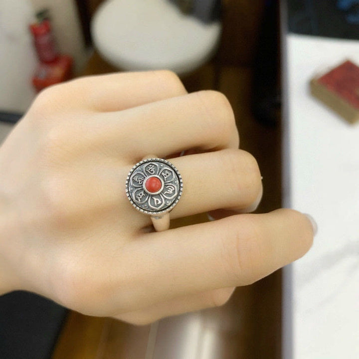 Buddha Stonesチベットオーム・マニ・パドメ・フムピース 回転可能リング