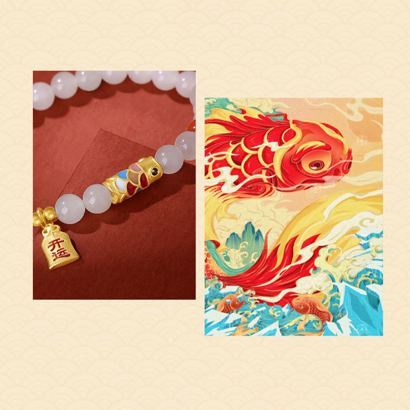 Buddha Stones925 スターリングシルバー 和田白翡翠 赤瑪瑙 鯉 幸運 幸福 ブレスレット - image 8