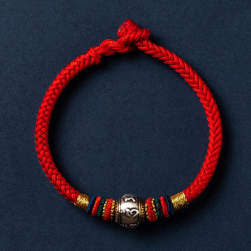 Buddha Stones925 スターリングシルバー チベット ハンドメイドオーム・マニ・パドメ・フム幸運の守護 キングコングノット 編み込みブレスレット