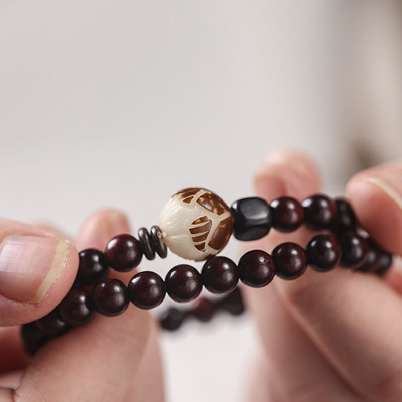 Buddha Stones小葉紫檀菩提樹 彫刻護身ダブルラップブレスレット