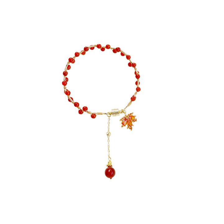 Buddha Stonesの赤いメープルリーフの幸運のお守りブレスレット