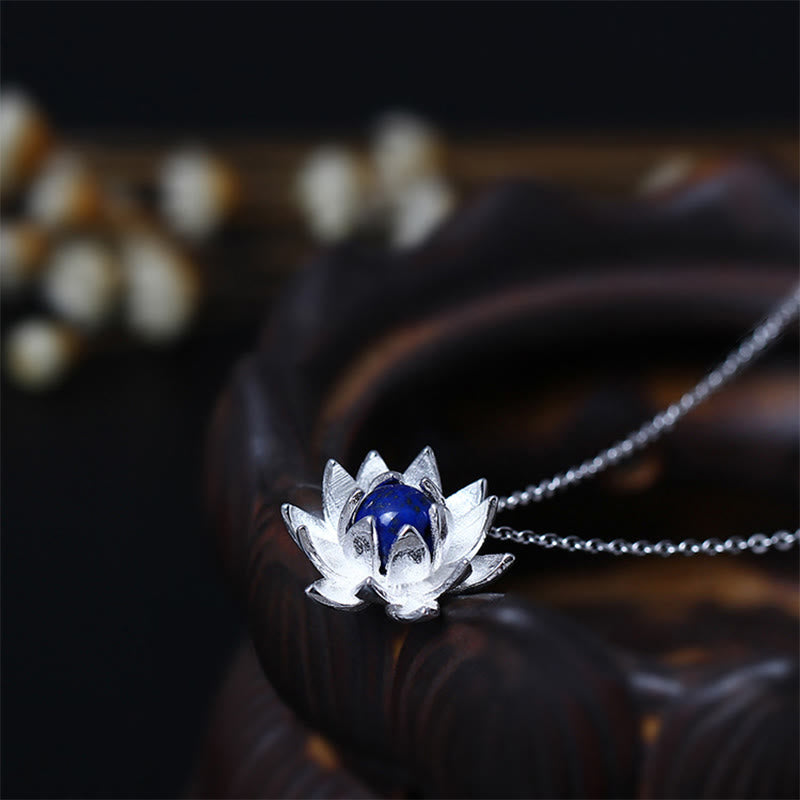 Buddha Stones925スターリングシルバー ラズライト ロータスフラワー セルフケアネックレスペンダント - 925スターリングシルバー＆ラズライト - image 1