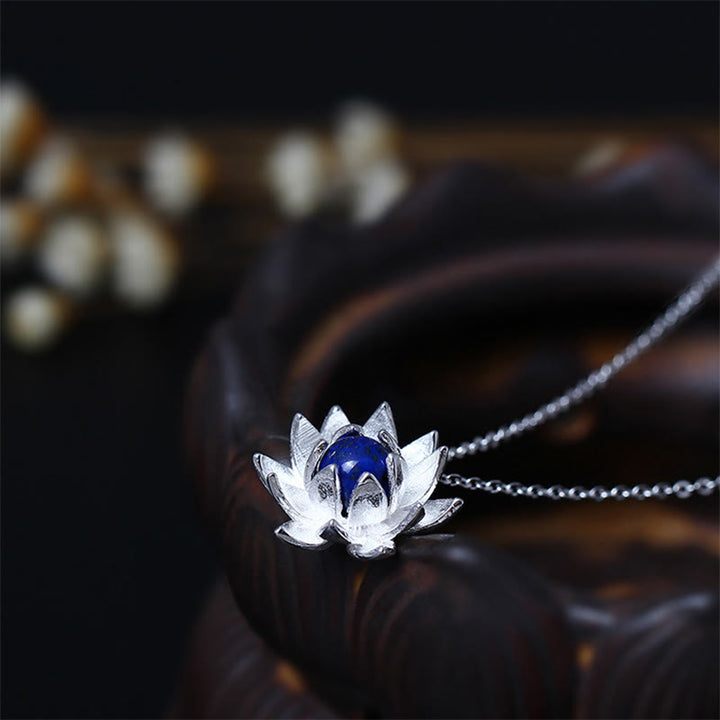 Buddha Stones925スターリングシルバー ラズライト ロータスフラワー セルフケアネックレスペンダント - 925スターリングシルバー＆ラズライト - image 1