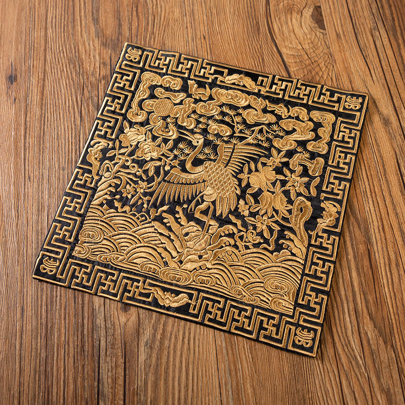 Buddha Stones鳳凰龍 麒麟刺繍 カップマットパッド ティーカップコースター カンフーティーマット
