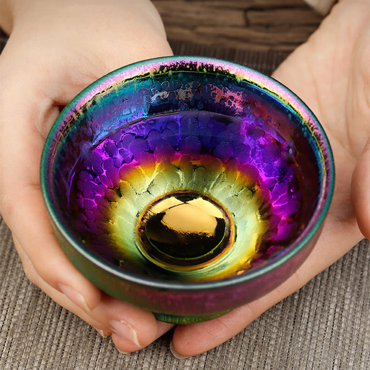 Buddha Stones手作り妖精レインボー中国Jianzhan陶器ティーカップ天目カンフーティーカップ