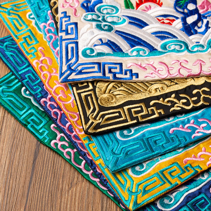 Buddha Stones鳳凰龍 麒麟刺繍 カップマットパッド ティーカップコースター カンフーティーマット